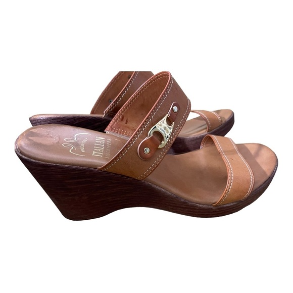 Italian shoemaker womens slip on platform sandal leather color. Size 8.5 - Picture 3 of 12